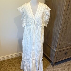 Anthropologie White Textured Maxi Dress
